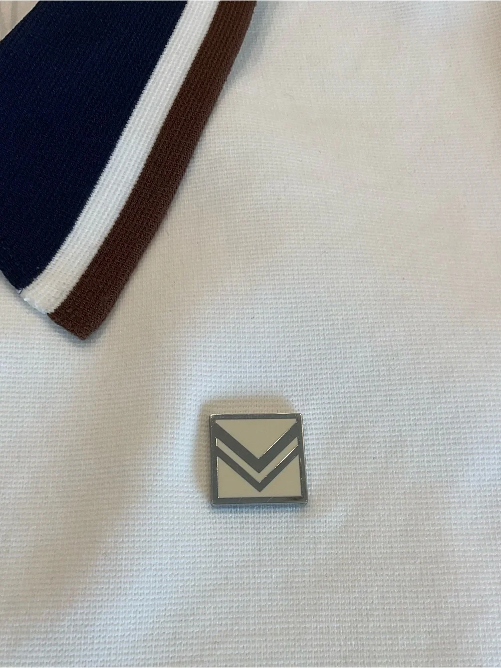 Tory Burch White Knit Polo with Navy and Brown Trim